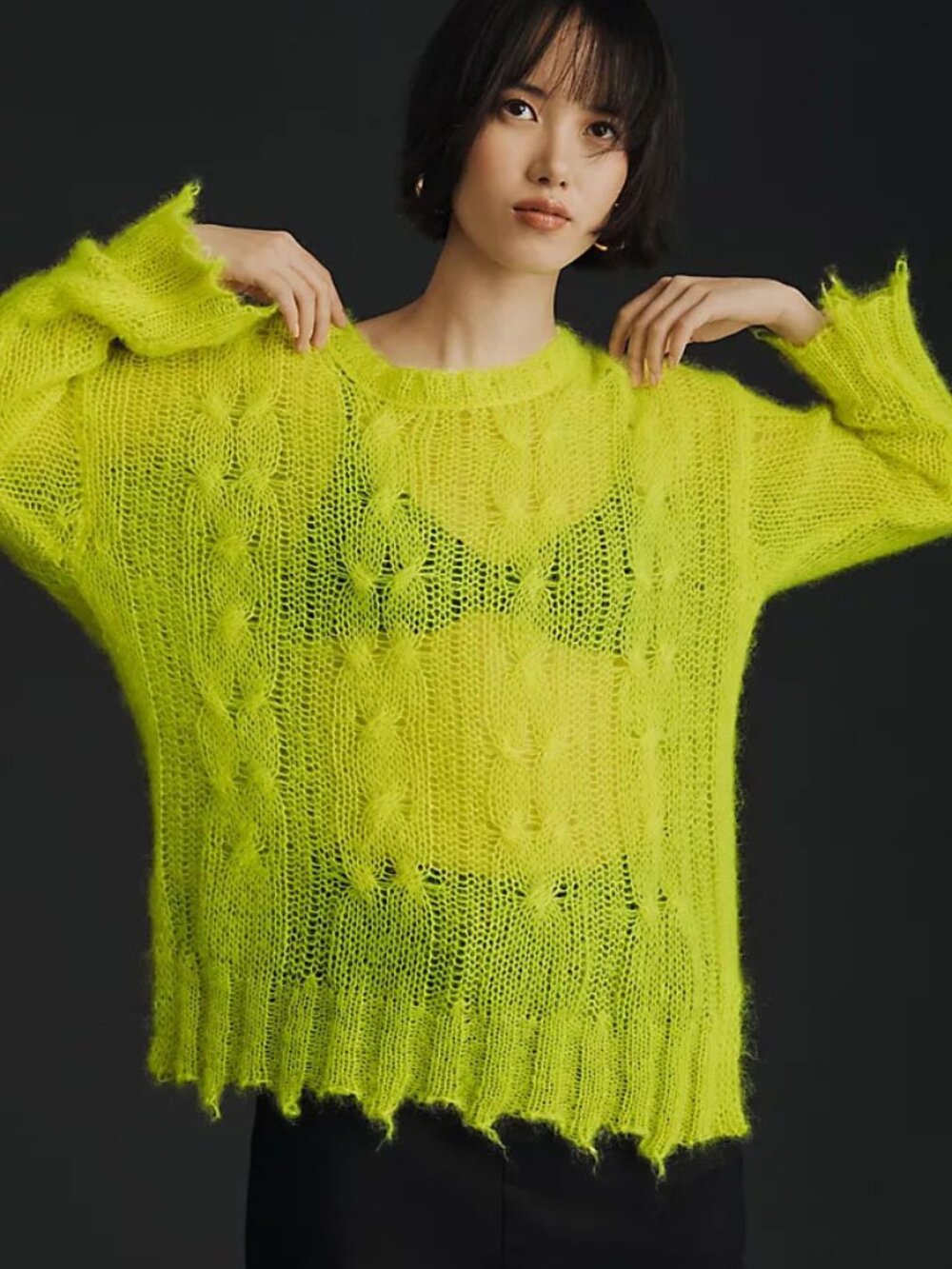 Anthropologie The Posey Stitchy Distressed Wool Open Knit Sweater SP